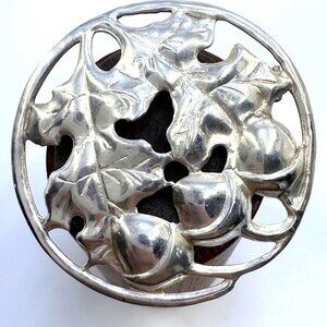 VTG Sterling Silver 925 Oak Leaf & Acorn Circle Brooch Size 2.25" Length